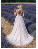 V Neck Ivory Sparkly Lace Tulle Side Slit Wedding Dress